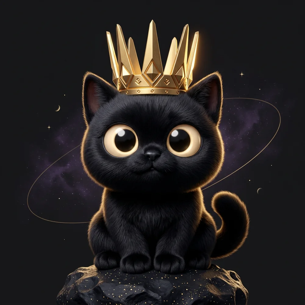 BOMBAY, a black alien cat with enormous round golden eyes and a sculptural golden crown